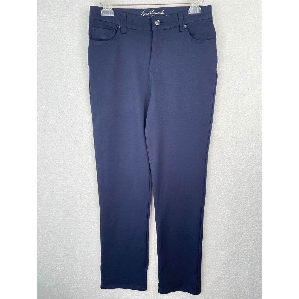 Gloria Vanderbilt Amanda Navy Blue Slimming Straight Leg Pants Womens 8 Studded - Picture 2 of 14